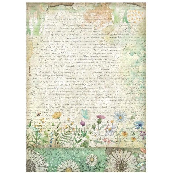 Stamperia Rice Paper Sheet A4, Daisy Art, Handmade Letter With Flowers (DFSA41098)