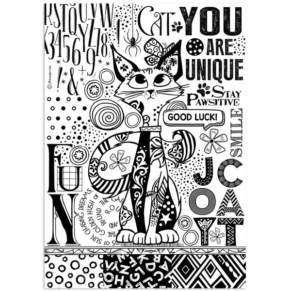 Stamperia Rice Paper Sheet A4, Furry Friends, Cat One Color Print (DFSA41099)