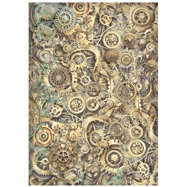 Stamperia Rice Paper Sheet A4, Gardens of Time, Gears Pattern (DFSA41113)