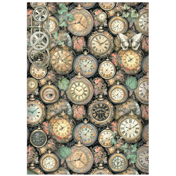 Stamperia Rice Paper Sheet A4, Gardens of Time, Clock Pattern (DFSA41116)