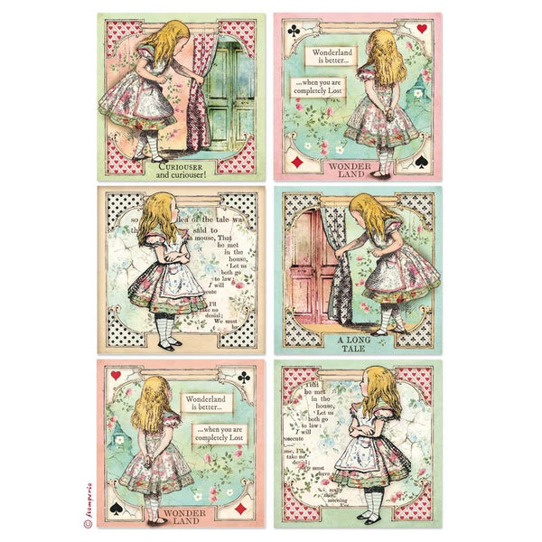 Stamperia Rice Paper Sheet A4, Alice Cards