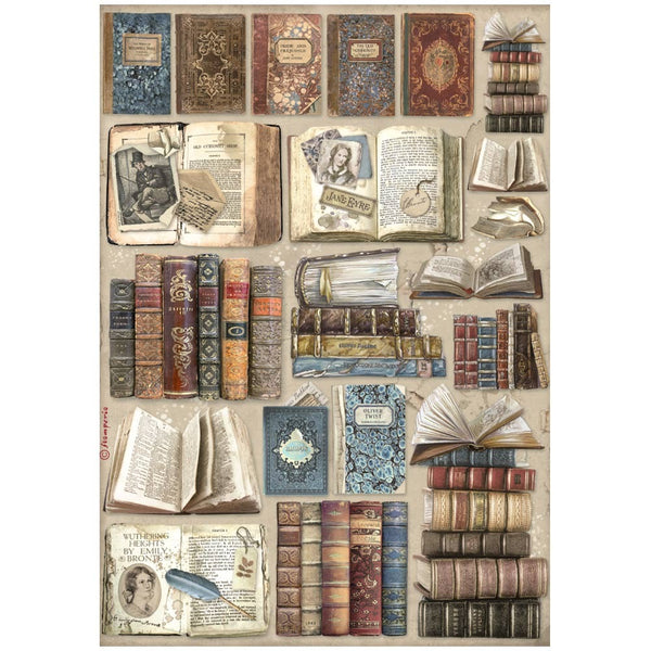Stamperia Rice Paper Sheet A4, Vintage Library, Books