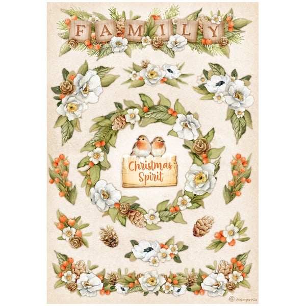 Stamperia Rice Paper Sheet A4,  Winter Valley - Family Garlands