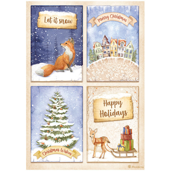 Stamperia Rice Paper Sheet A4,  Winter Valley - 4 Cards Fox