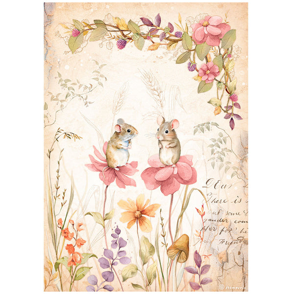 Stamperia Rice Paper Sheet A4, Woodland, Mice and Flowers