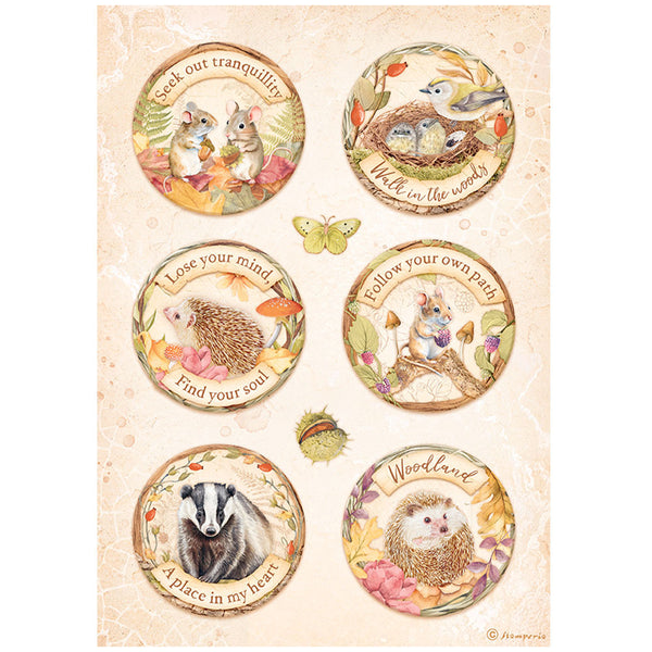 Stamperia Rice Paper Sheet A4, Woodland, Round