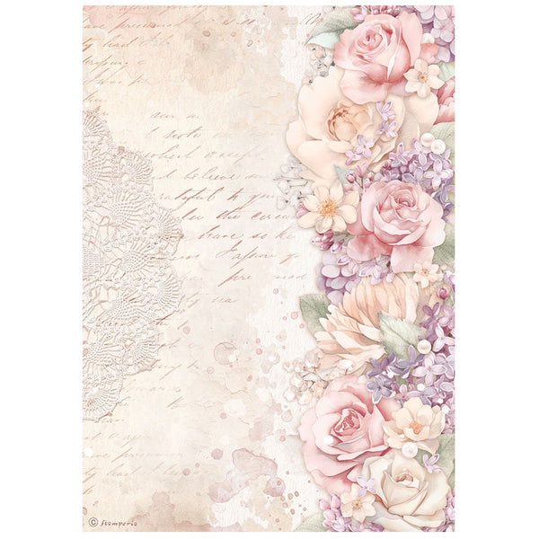 Stamperia Rice Paper Sheet A4,  Romance Forever, Floral Border