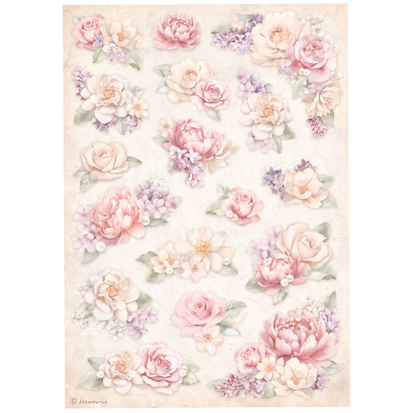 Stamperia Rice Paper Sheet A4,  Romance Forever, Floral Background