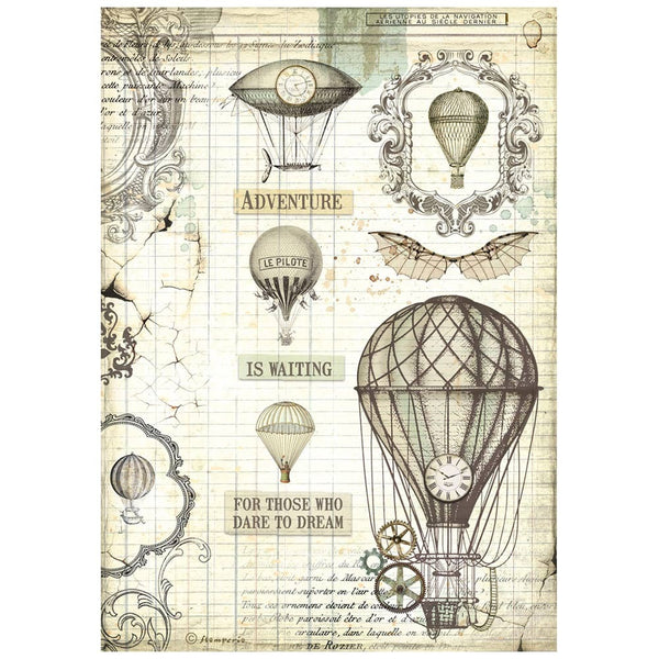 Stamperia Rice Paper Sheet A4,  Voyages Fantastiques, Balloon