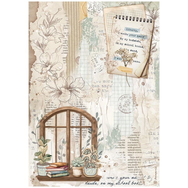 Stamperia Rice Paper Sheet A4, Create Happiness Secret Diary, Window