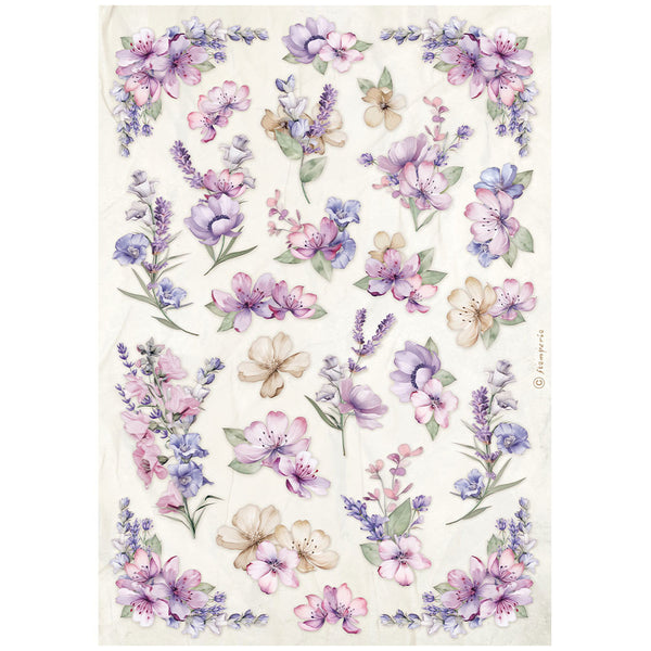 Stamperia Rice Paper Sheet A4, Lavender, Flower Pattern