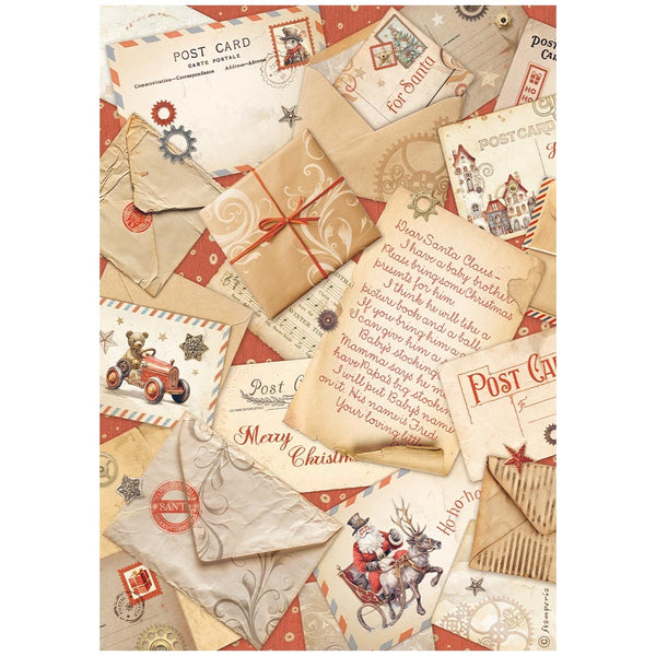 Stamperia, Rice Paper Sheet A4, Gear Up For Christmas, Post Cards