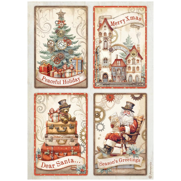 Stamperia Rice Paper Sheet A4, Gear Up For Christmas 4 Cards