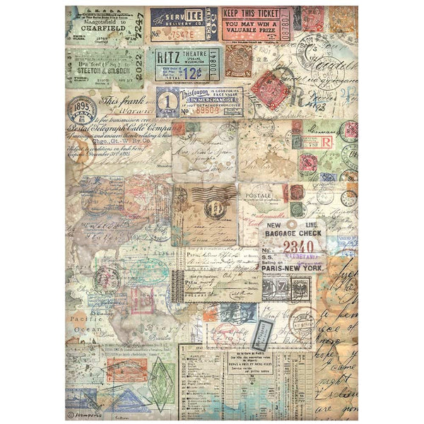 Stamperia, Rice Paper Sheet A4, Art Of Travelling, Tickets