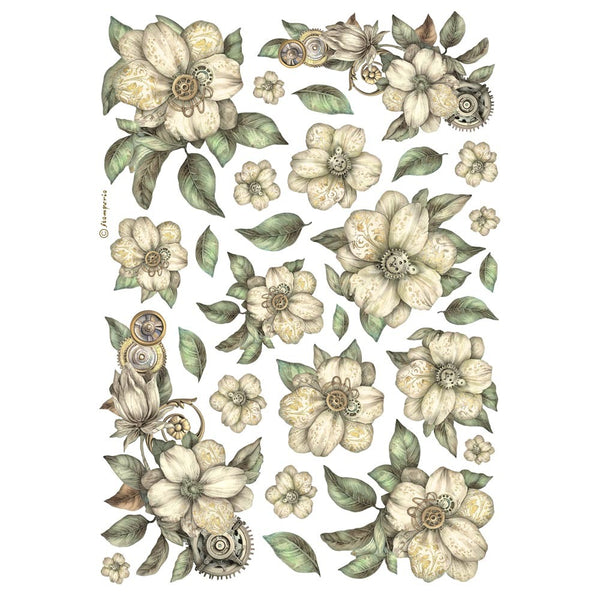Stamperia Rice Paper Sheet A4, White Flowers