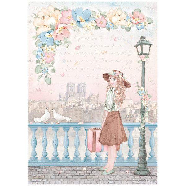 Stamperia Rice Paper Sheet A4, Oh La La - Girl With Suitcase