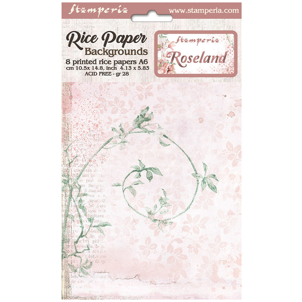 Stamperia Assorted Rice Paper Backgrounds A6 8/Sheets, Roseland