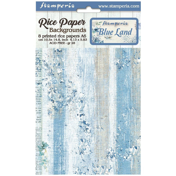 Stamperia Assorted Rice Paper Backgrounds A6 8/Sheets, Blue Land