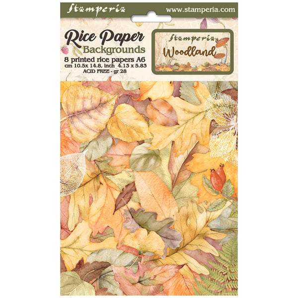 Stamperia Assorted Rice Paper Backgrounds A6 8/Sheets, Woodland