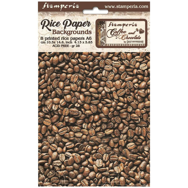 Stamperia Assorted Rice Paper Backgrounds A6 8/Sheets, Coffee And Chocolate