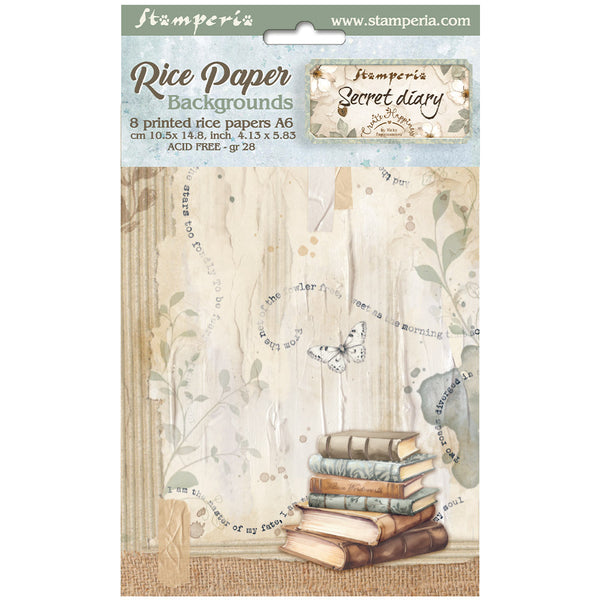 Stamperia Assorted Rice Paper Backgrounds A6 8/Pkg, Create Happiness Secret Diary