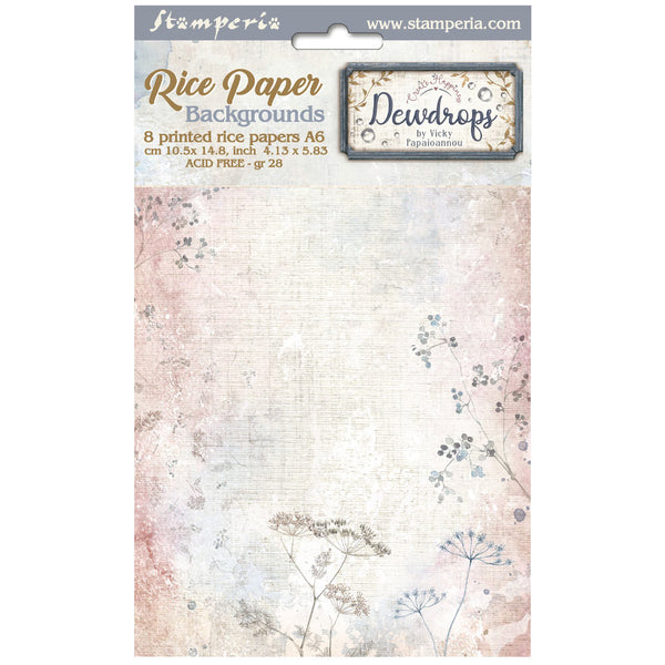 Stamperia, Assorted Rice Paper Backgrounds A6 8/Sheets, Create Happiness, Dewdrops (DFSAK6034)