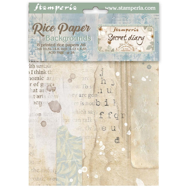 Stamperia, Assorted Mini Rice Paper Backgrounds A6 8/Sheets, Create Happiness, Secret Diary (DFSAK6051)