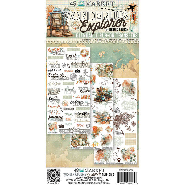 49 And Market, Rub-On Transfer Set 6"X12", Wanderlust Explorer (DWE-30419)