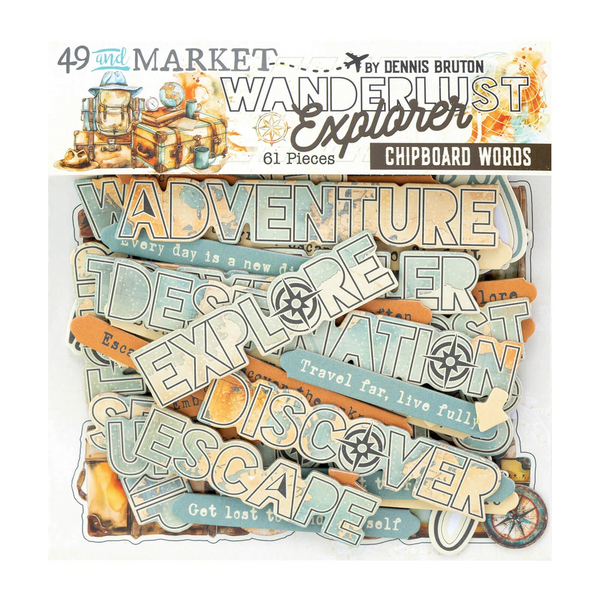 49 And Market, Chipboard Set Words, Wanderlust Explorer (DWE-30440)