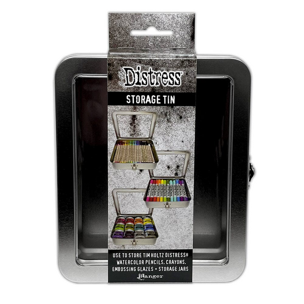 Tim Holtz Distress Crayon Tin - Empty, Holds Up to 34 Distress Crayons/12 Distress Embossing Glazes/Storage Jars (TDA56485)