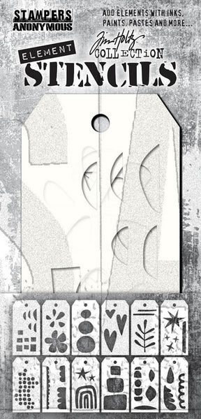 Stampers Anonymous, Tim Holtz Element Stencils 12/Pkg, Everyday Art