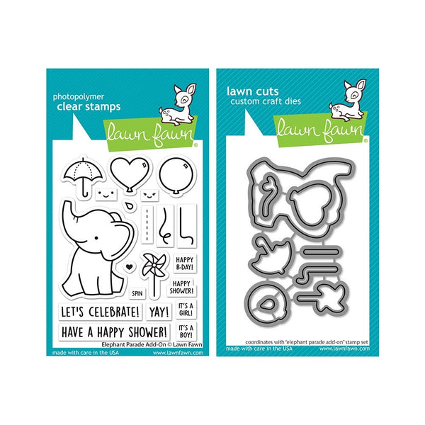 Lawn Fawn Clear Stamps & Dies Set Combo, Elephant Parade (LF3067 & LF3068)