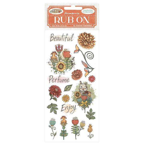 Stamperia, Furry Friends Rub-On 4"X8.5", Flowers (DFLRB200)