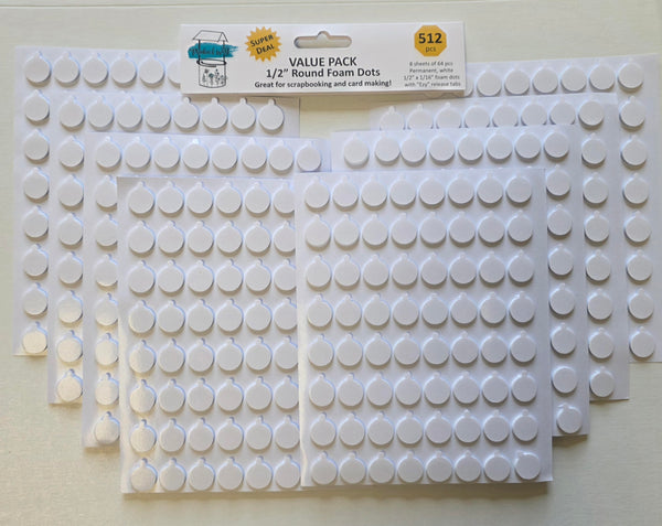 The Product Well, Value Pack, 1/2" White Round Foam Dots with Tabs, 512 pcs.
