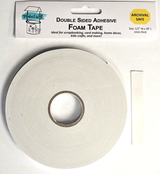The Product Well, Double-Sided Adhesive Foam Tape, 1/2"x30FT, 1mm Thick