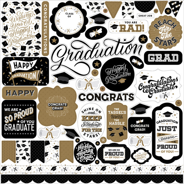 Graduation Cardstock Stickers 12"x12", Elements