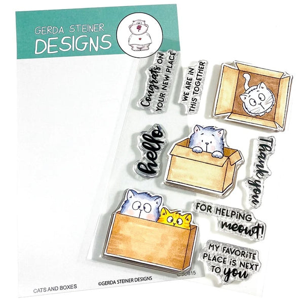 Gerda Steiner Designs, 4"x6" Clear Stamp Set, Cat's and Boxes
