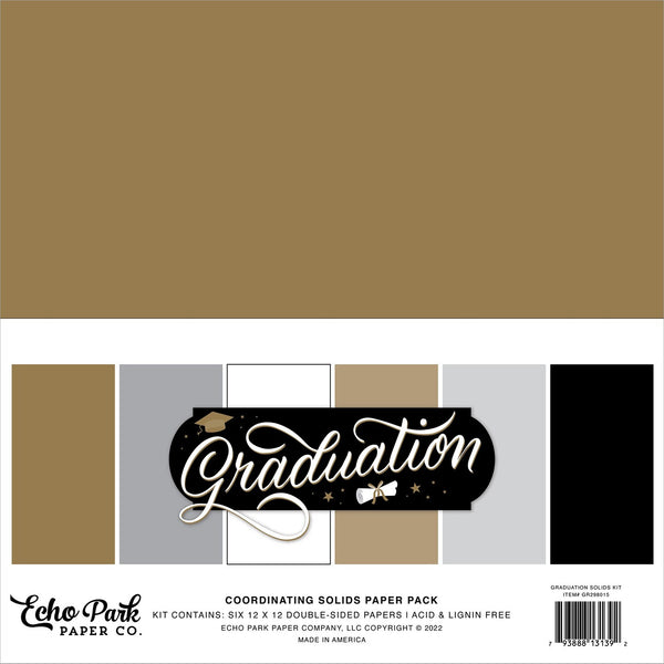 Echo Park, Double-Sided Solid Cardstock 12"X12" 6/Pkg Graduation, 6 Colors