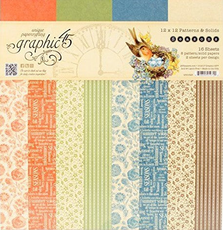 Graphic 45, Patterns & Solids Double-Sided Paper Pad 12"X12" 16/Pkg, Seasons, 8 Designs/2 Each