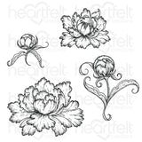 Heartfelt Creations, Sweet Peony Collection, Cling Stamps & Dies Set Combo, Peony Bud and Blossom