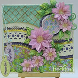Heartfelt Creations, Patchwork Daisy Collection, Cling Stamps Set, Hand-Stitched Background