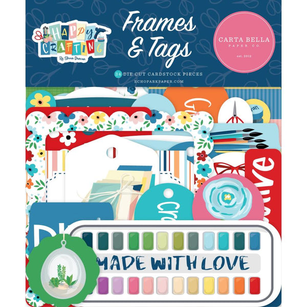 Carta Bella Cardstock Ephemera 34/Pkg, Frames & Tags, Happy Crafting