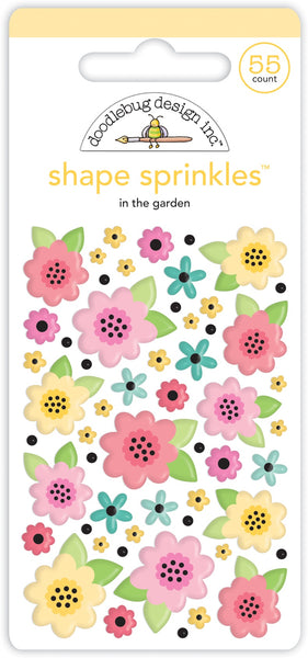 Doodlebug Design, Adhesive Glossy Enamel Shapes, Shape Sprinkles, In the Garden, 55/pkg