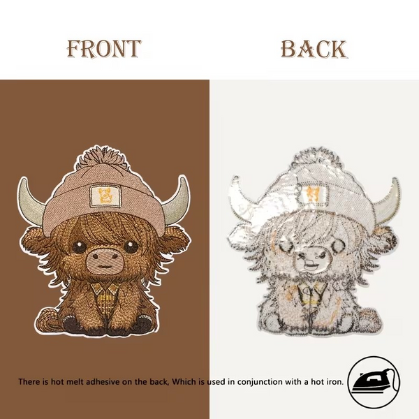 Embroidered Iron-On Patch, Highland Cow