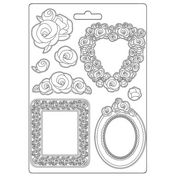 Stamperia Soft Maxi Mould 8.5"X11.5", Rose Parfum, Frames & Roses