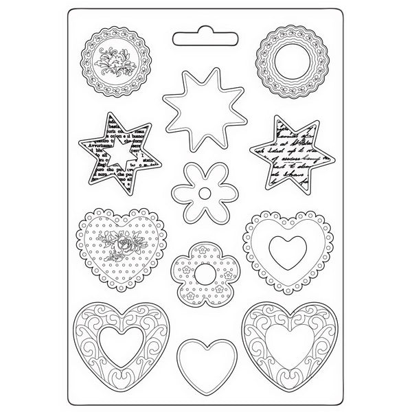 Stamperia Soft Maxi Mould A4, Blue Land Stars And Hearts