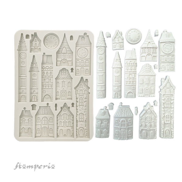 Stamperia Silicone Mold A5, Gear Up For Christmas, Cozy Houses