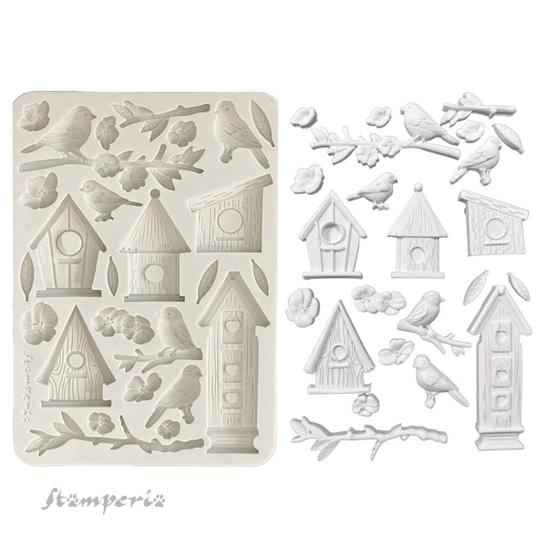 Stamperia, Silicone Mold A5 Create, Dewdrops Nests And Birds