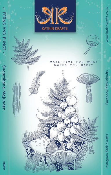 Katkin Krafts, 6"x8" Clear Stamps Set, Ferns and Fungi