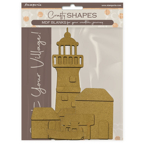 Stamperia Crafty Shapes, Silent Sea, Village - Lighthouse Landscape
